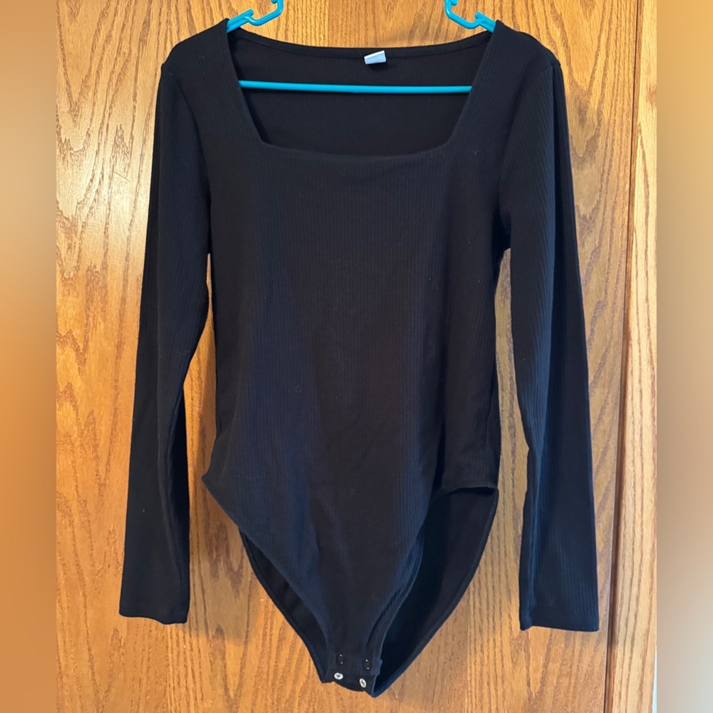 Old Navy Square Neck Black Long Sleeve Bodysuit